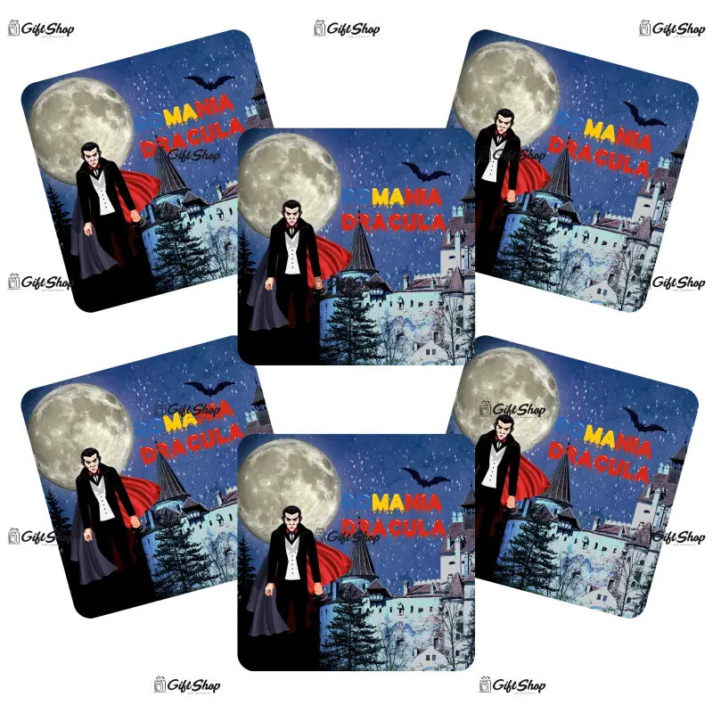 Dracula castelul bran, set 6 suporti coster din lemn, model a